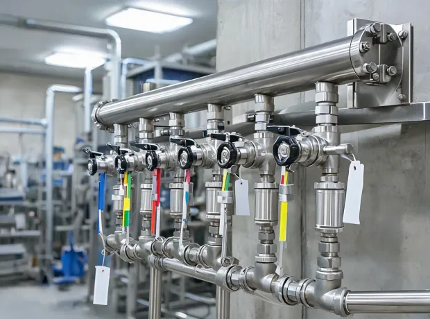 Process utility piping with valves and fittings